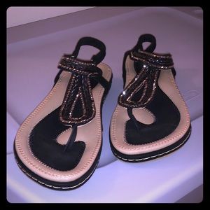 Cute and comfy black and silver sandals, size 9
